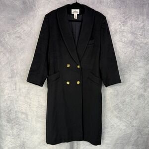 Worthington Black Double Breasted Wool Blend OverCoat Size 14 Petite Dress Coat